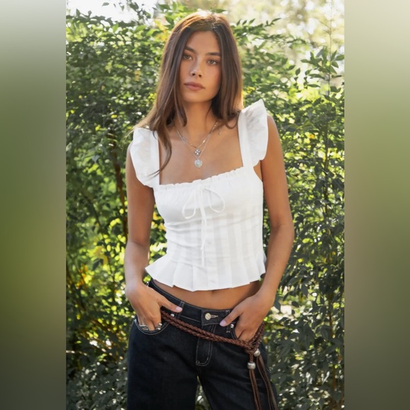 🆕🤍WHITW RUFFLE POPLIN TOP - Picture 3 of 4